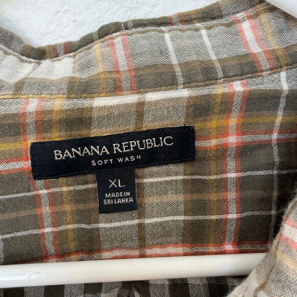 Women's Banana Republic Soft Wash Button Up XL Green Orange Yellow Cotton - Picture 3 of 7